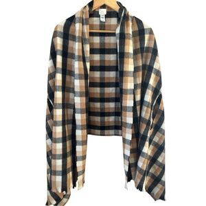 A New Day Women’s Beige Black Plaid Flannel Wrap OSFM Poncho Shawl Soft Cozy